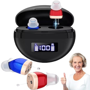 Aparat auditiv digital intraauricular Tech  cu functie de reducere a zgomotului  reincarcabil prin USB  volum reglabil  design invizibil  amplificator de sunet  pierdere a auzului usoara-moderata