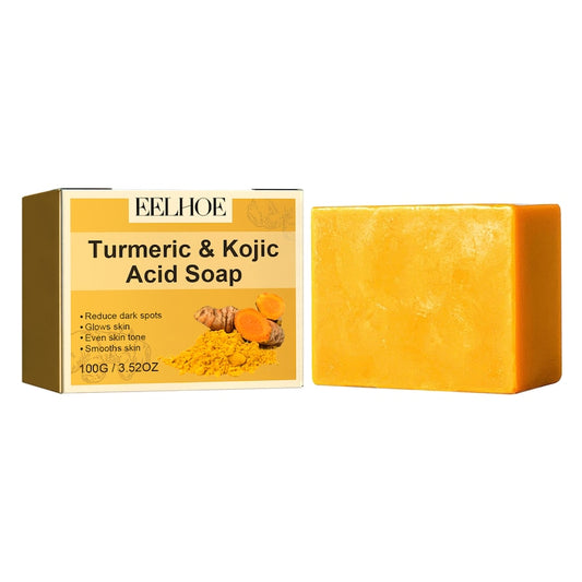 Sapun EELHOE cu turmeric si acid kojic  curata usor fata  estompeaza petele  lumineaza nuanta pielii  hidrateaza si uniformizeaza nuanta pielii