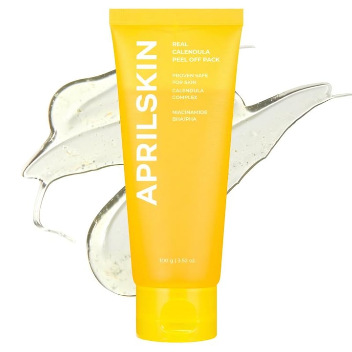 Masca pentru fata  APRILSKIN  Real Calendula Peel Off Pack  100g - Masca Detoxifianta si Purificanta cu Extract de Calendula  pentru Piele Mixta si Grasa  Indeparteaza Punctele Negre si Excesul de Seb - 100% Vegetala