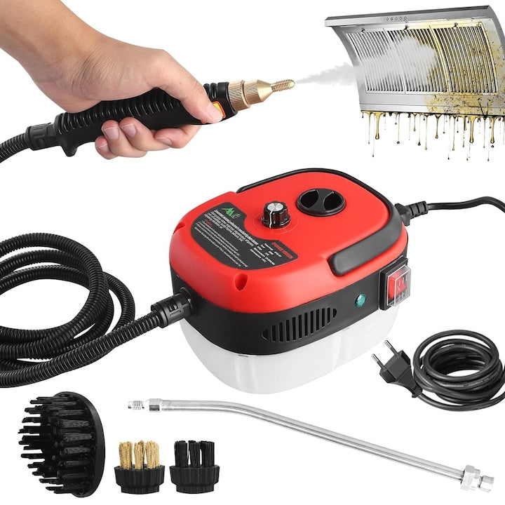 Cleaning Machine 6 Temperature Levels 2500W Portable and Powerful Degreasing and Multi-Surface Cleaning 4 Accessories Included and 6 Steam Settings Red