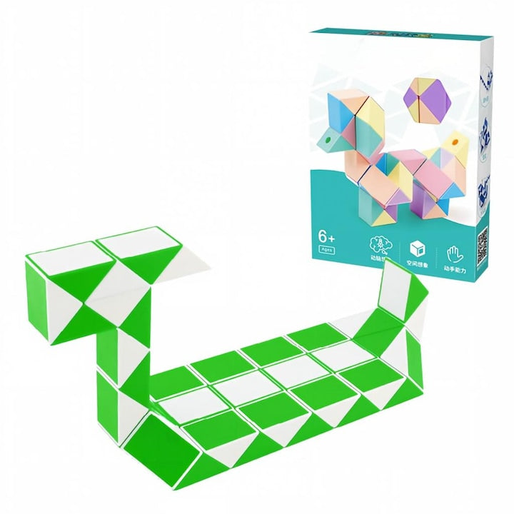 Joc Educativ Cub Magic 3D Set 48 Piese  Transformabil  Stimuleaza Creativitatea  Verde si Alb  6+ Ani