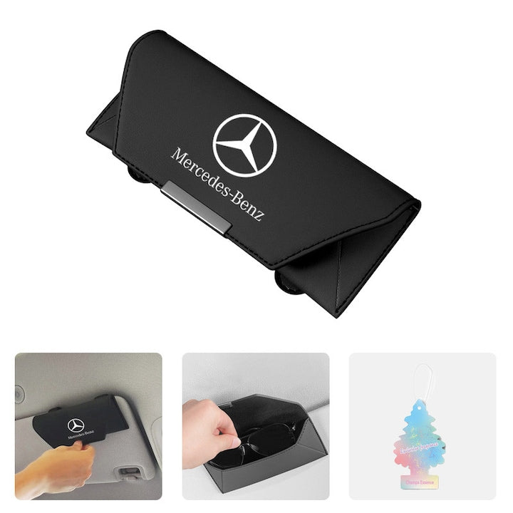 Suport ochelari auto parasolar Mercedes – Etui magnetic din piele PU  negru  18×7  5×5 cm  clip metalic  interior catifea + odorizant cadou