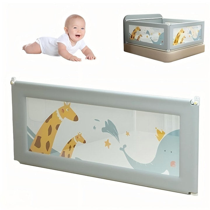 Bariera de Protectie pentru Pat  SANSES  Inaltime Reglabila 62-93 cm  Pliabil  Girafa  Multicolor