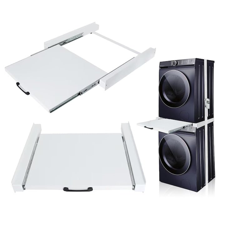 Kit suprapunere uscator si masina  Kit de suprapunere pentru masina de suport retractabil  Kit universal de suprapunere pentru masini de spalat si uscatoare cu curea cu clichet  Alb