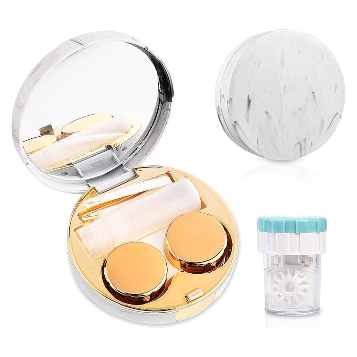 Aplicator lentile de contact in caseta  SINBINTA  Cu garnitura de curatare  portabil  Design rezistent la scurgeri  Stil unic de marmura  Pentru birou  acasa  uz zilnic  calatorii  Plastic  7.5 x 2.7cm  Auriu