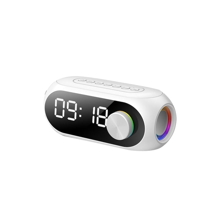 Portable Speaker with Bluetooth 5.0, FM Radio, Alarm Clock, White