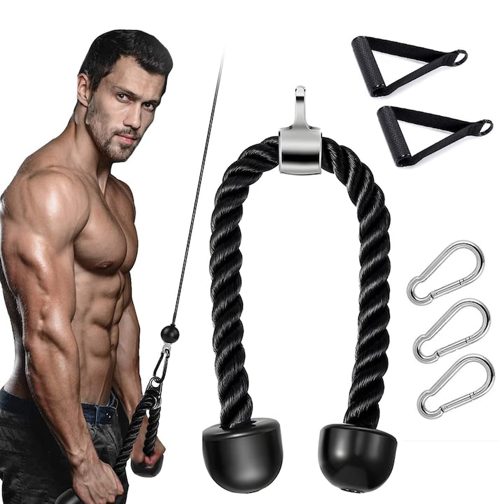 Sfoara Triceps Pentru Antrenament  Set Accesorii Fitness Pentru Triceps  Manere Multifunctionale  Carabina cu Carlig  Rezistenta Mare  Antrenament Brate  Formare si Intretinere Musculatura  Nylon  Negru