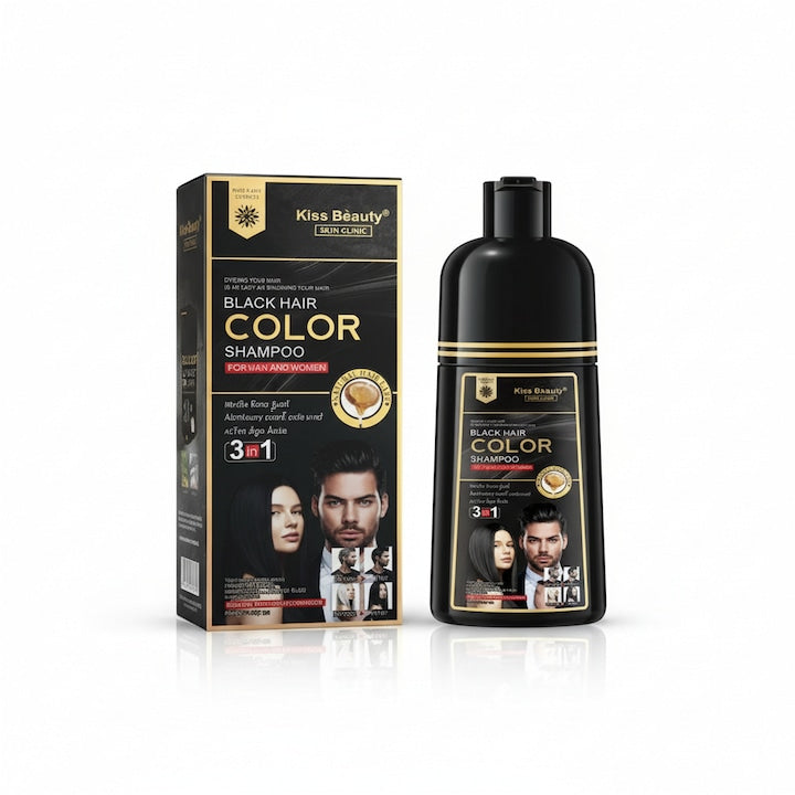 Sampon nuantator  negru  3 in 1  Kiss Beauty  420 ml