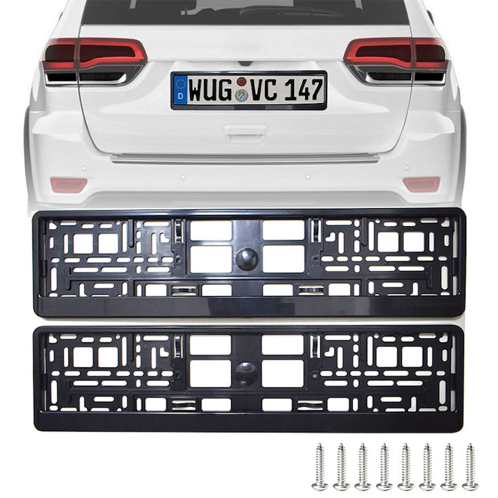 EU-specific License Plate Holder ZOUN, Universal, Compatible with All Car Models, Made of ABS, with Mounting Screws, 52.5 × 13.5 cm, Black