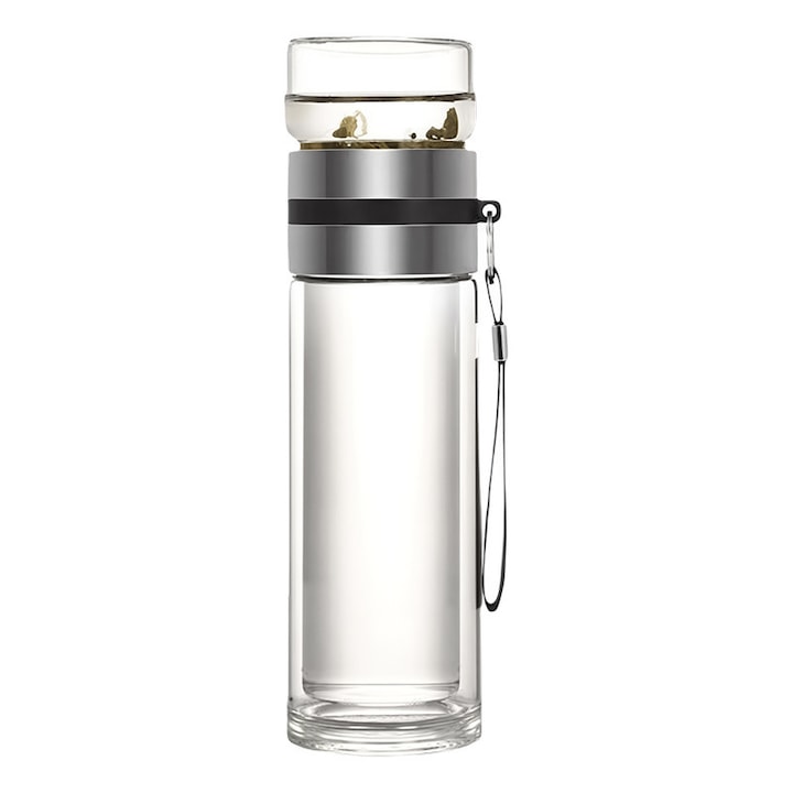 Sticla de ceai portabila cu infuzor  strat dublu  350ml  transparent