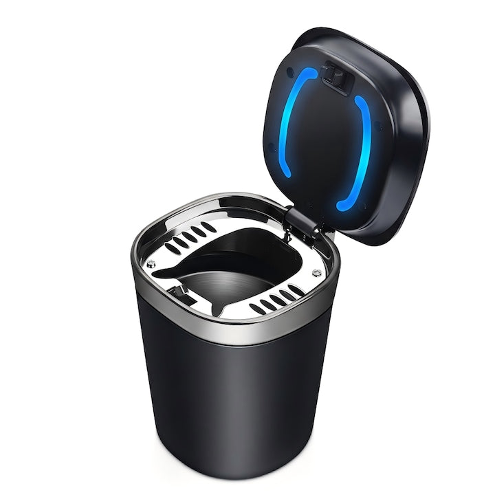 Scrumiera auto  cu lumina automata  capac pop-up  interior inox detasabil  usor de curatat