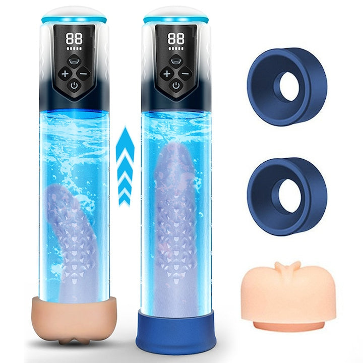 WALALLA penis vacuum pump set, 5 training pressures and 1 power mode, automatic male masturbator for penis enlargement with 3-size accessories, silicone, waterproof