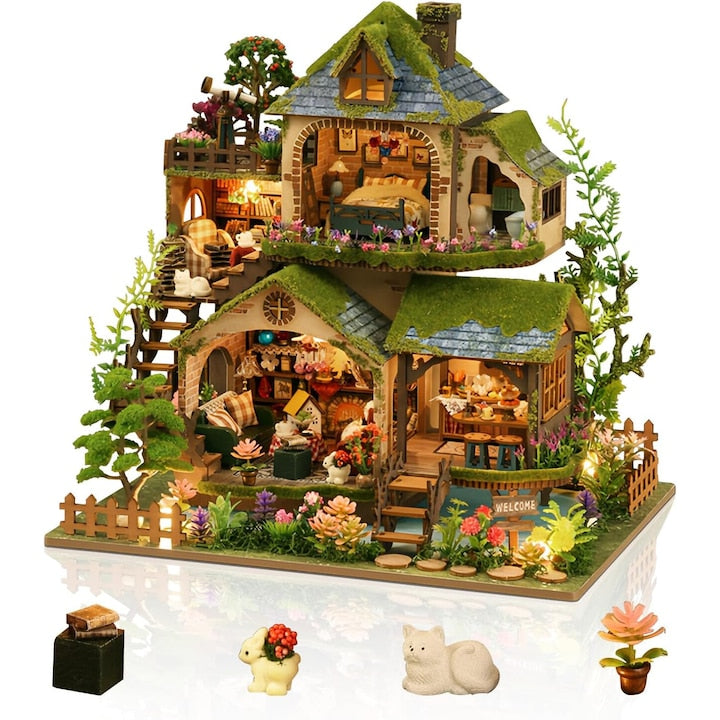 3D Puzzle WALALLA Miniature Dollhouse Set, Forest Themed, 3D Wooden Mini Model Kit for Stress Relief, Birthday Gift, 1000 Pieces, Green
