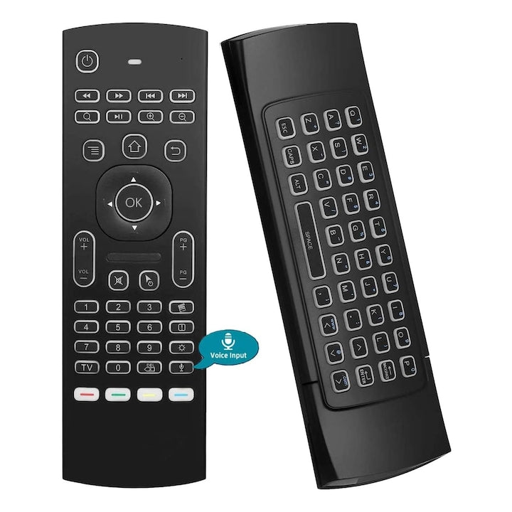 Universal "air mouse" remote control with 4-in-1 mouse function, backlight function, voice remote control, MX3, wireless, keyboard, USB, smart TV/PC/laptop, OUYLAF, Black