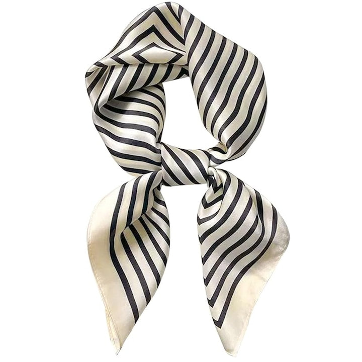 Axroad Mall - Silk Scarf Polyester Scarf Double-Sided Print Lightweight Soft and Resistant to Daily Wear Easy Care Elegant and Delicate Worn as a Neck Scarf Hat on the Head or Bag Accessory 70 x 70cm Black+Beige