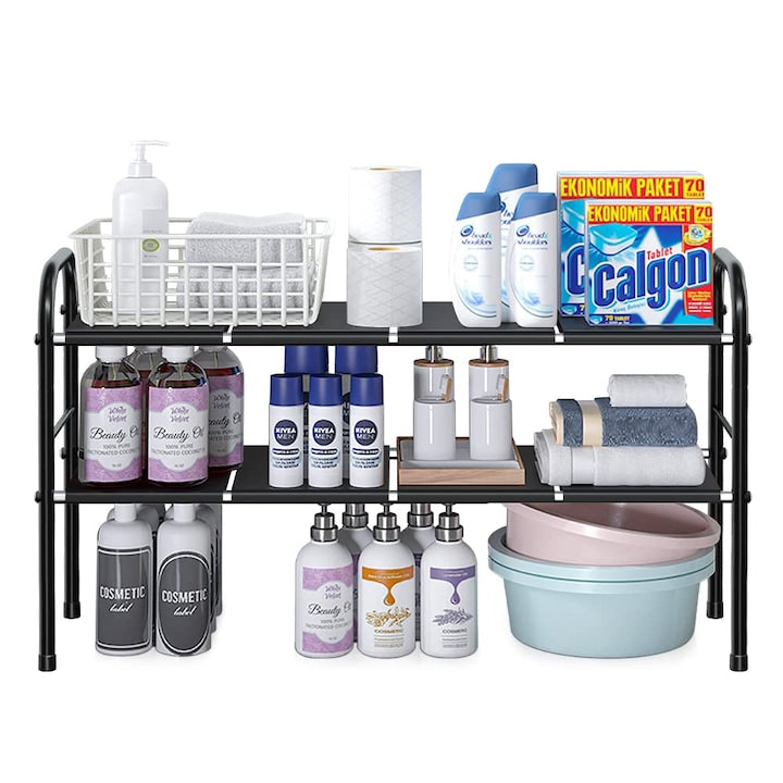 Organizator sub chiuveta  Overtang  Metal  2 niveluri  Negru