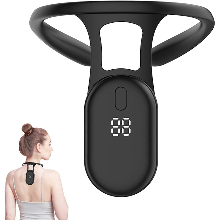 Corector de postura  Pentru indreptarea spatelui  Corectarea Cocoasei  coloanei Vertebrale si Umerilor  Aparat Inteligent cu Vibratie  Marime Uiversala  Unisex  Adulti si Copii  119 x 124.7 x 138 mm  Negru