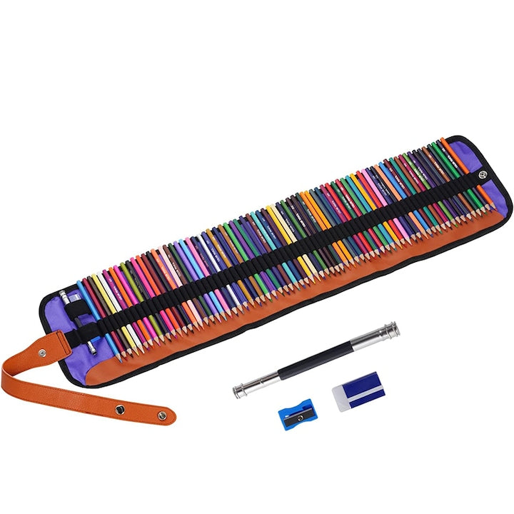 Set of 72 colored pencils
Canvas case
Oil-based
Pencil sharpener
Pencil extender
Eraser