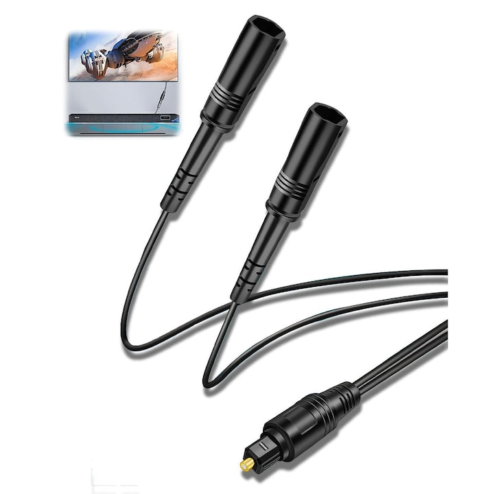 Spliter Digital Toslink  Optical Fiber Audio 1 in tata la 2 out mama  2in1  Negru