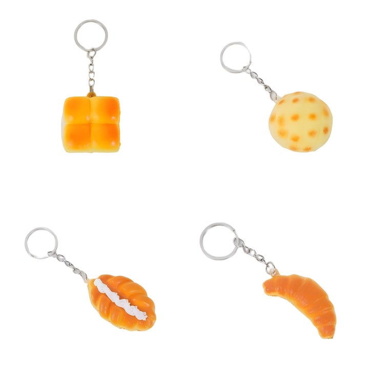 Set 4 Jucarii Antistres Squishy Breloc - Croasant  Paine Prajita  Bagheta si Paine Rotunda  Super Moale cu Revenire Lenta  Copiipotrivite pentru copii si adulti