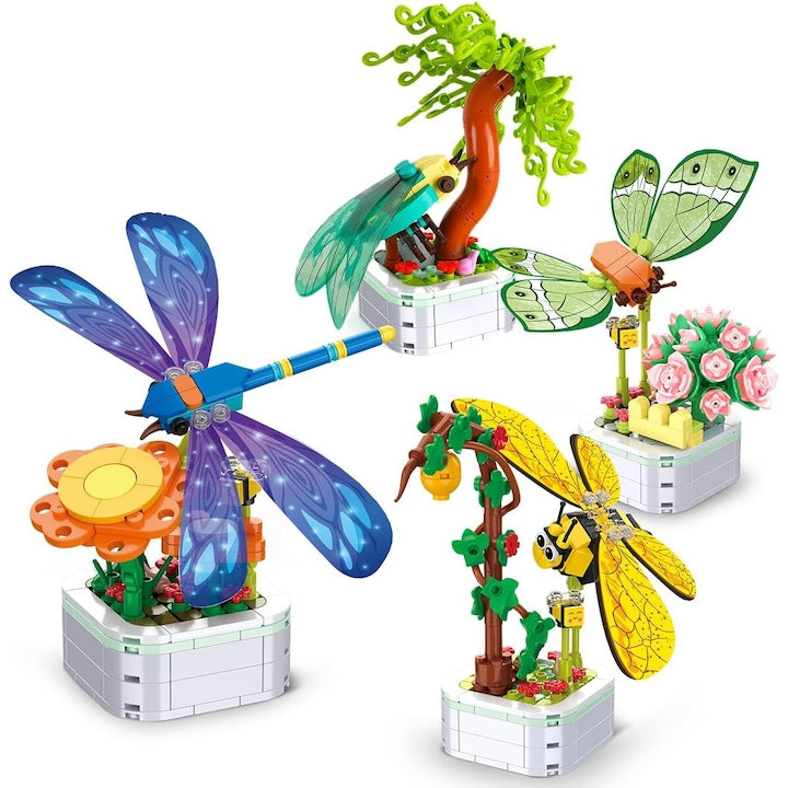 Set de constructie insecte  WALALLA  830 piese  decor fluture/libelule/albina  pentru copii peste 6 ani