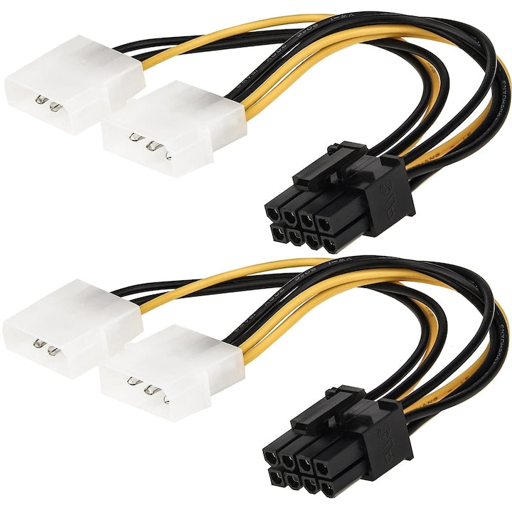 2-Pack PCI-E 8-pin Male to 2 x Molex 4-pin Male Power Cable Adapter, Thick Core Wire, for PCI-e ATX Graphics Cards, 18 cm