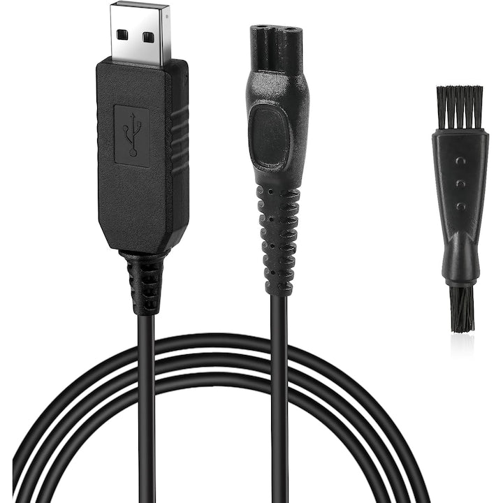 Cablu de incarcare 15V  5.4W  USB  Compatibil Philips Norelco HQ8505 Seriile QC5115  HQ560  HQ6070  HQ9070  cu perie de curatare  Negru
