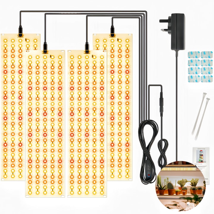 Lampa pentru cresterea plantelor  Lampa LED pentru cresterea  1 Set 4 capete  Timer Automat 3/9/12h  pentru cresterea accelerata a plantelor  10 tipuri de luminozitate  3 Moduri de Lumina  aluminiu  negru