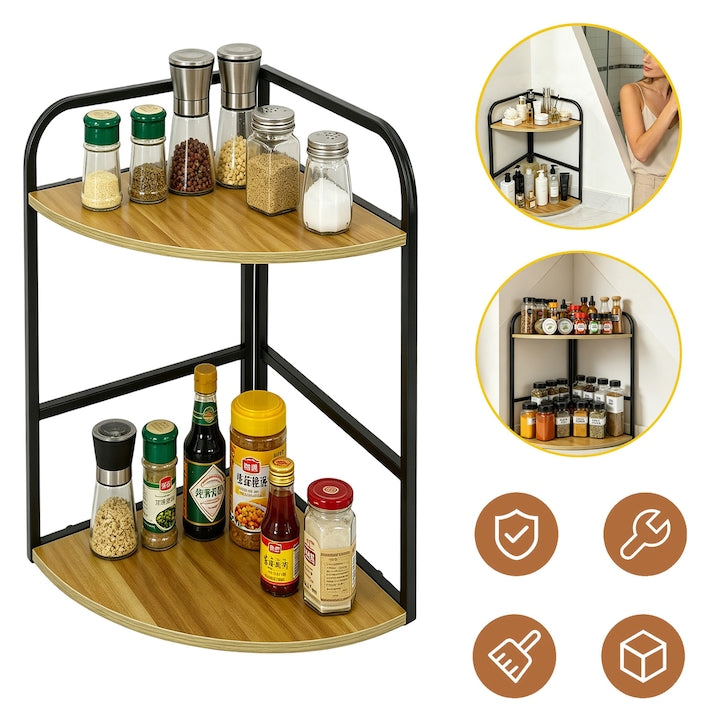 2-Tier Bathroom Countertop Organizer Corner Vanity Shelf for Skincare Kitchen Spice Rack Wooden Countertop Storage and Organization for Bathroom