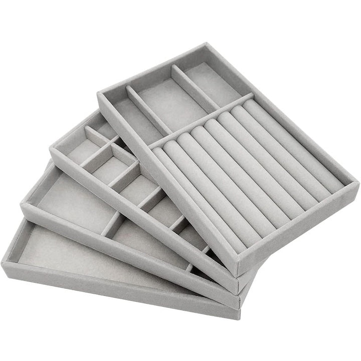 Rqiurpn - Set of 4 velvet jewelry organizers, compartmentalized, 21x12.5x2.4 cm, Grey, 12 installments with 0% interest