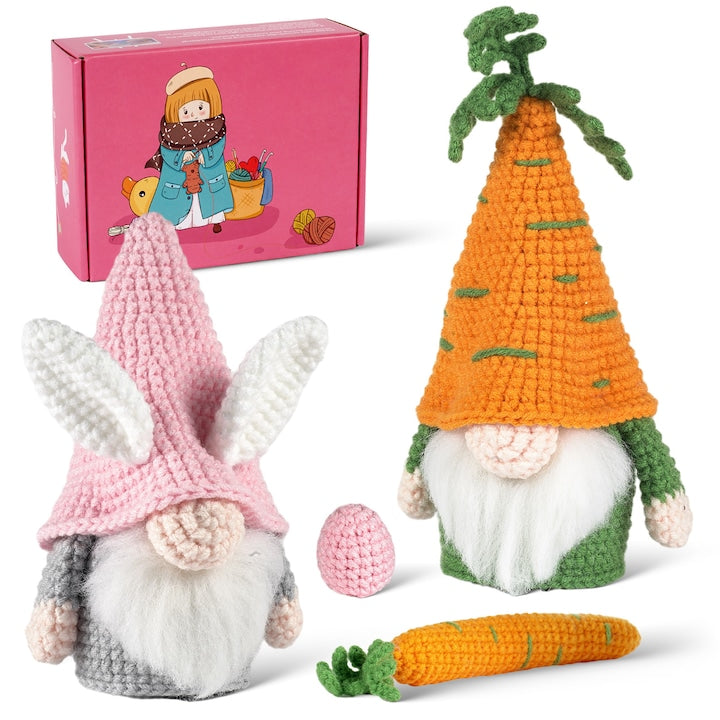 Kit de crosetat de Craciun  Doi pitici  un morcov  Exista instructiuni si tutoriale video in limba engleza  Pentru incepatori de broderie si adulti   multicolor
