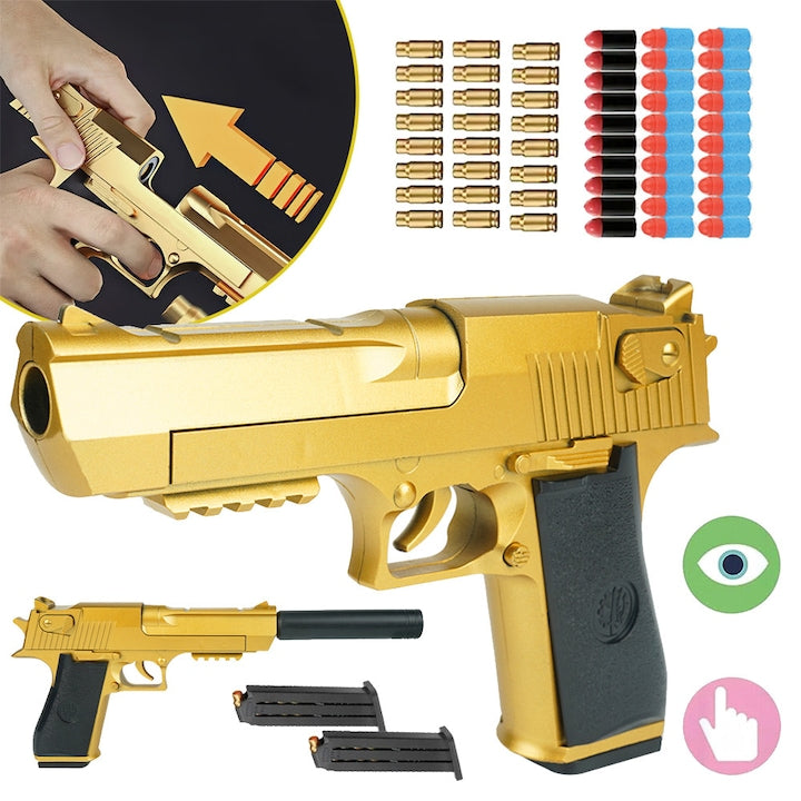 Children's Toy Gun with Soft Foam Explosive Bullets, Realistic Gun with Magazine for Safety Training or Play, Gold Soft Bullet Gun for Shooting Games