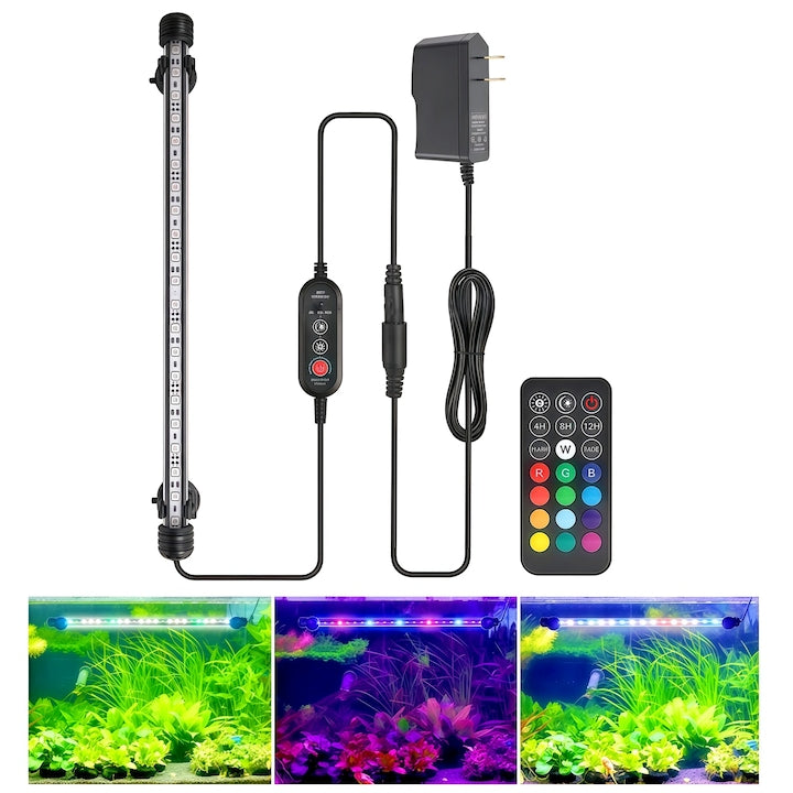 Aquarium lighting lamp LED aquarium light submersible aquarium lamp 39cm with wireless remote control 13 color variations adjustable brightness 100% safe fully waterproof strong suction cups 3 timing options black