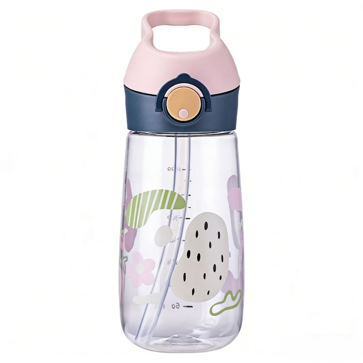 Sticla de Apa pentru Copii 500ml  Tritan Premium Fara BPA  Cu pai si maner  usoara  durabila  inchidere etansa 360°  cu Linie de Graduatie  roz