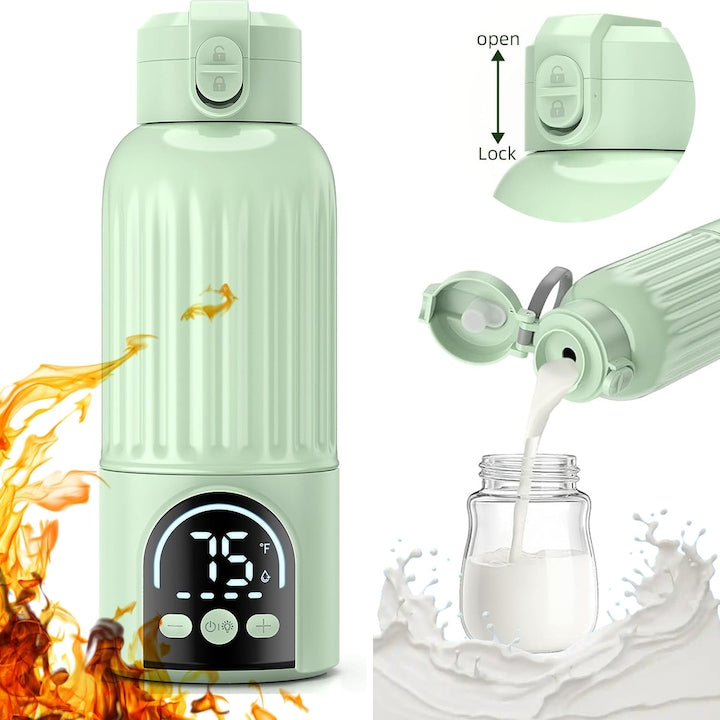 Incalzitor Portabil Inteligent pentru Lapte  Apa si Lapte Matern  Swejah  500ml/17oz 12000mAh  Inox 316 140W Incalzire Rapida  Monitorizare NTC in Timp Real  Ecran LED  Anti-Scurgere  Antiderapant  Blocare de Siguranta  Verde