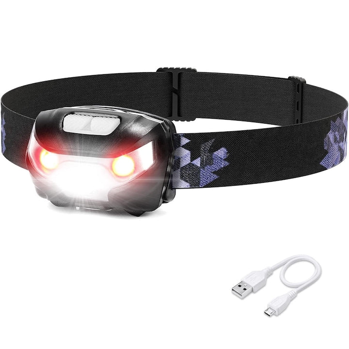Powerful LED Headlamp with 9 LEDs, 6 Modes, 2000 Lumens, 150 Meters Distance, 1200 mAh Rechargeable Battery, White/Red/Green Light, Professional, Head-mounted, OUYLAF, Black