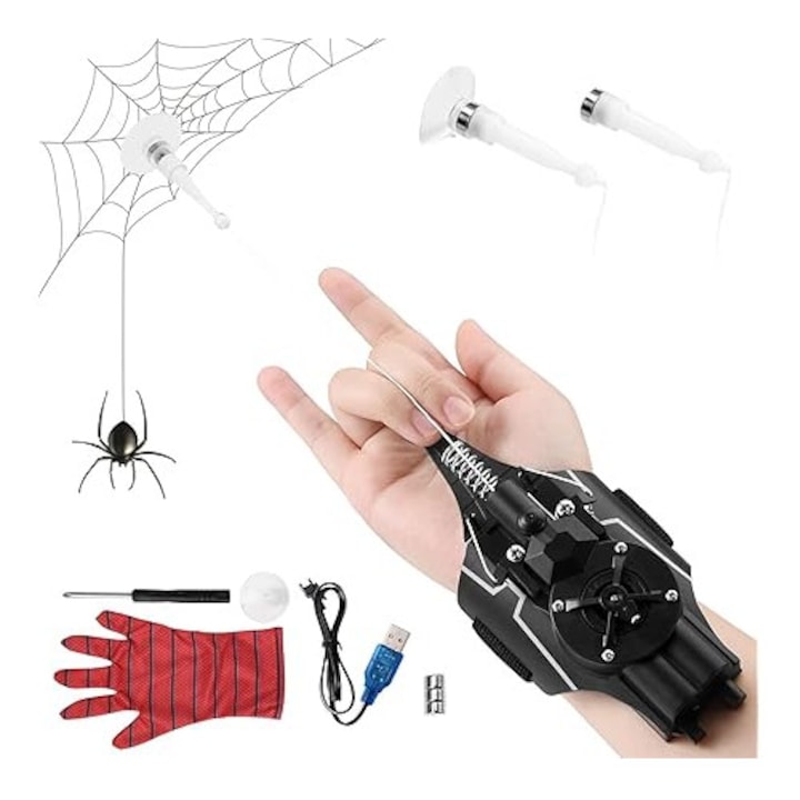 Bratara lansator panza de paianjen electrica neagra pentru copii 3m