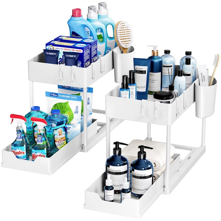 Sertar de depozitare sub chiuveta  2 bucati  2 nivele  multifunctional  alb