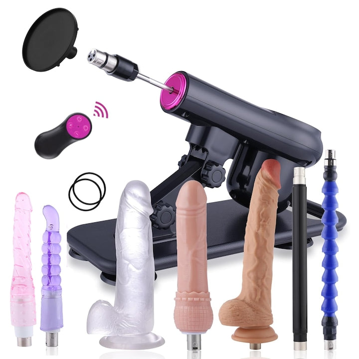 Masina de sex 3 in 1  WALALLA  cu ventuza puternica  viteza/unghi reglabil  20 de moduri telescopice  telecomanda wireless de 10 m  aparat de impingere cu 8 accesorii  usor de curatat