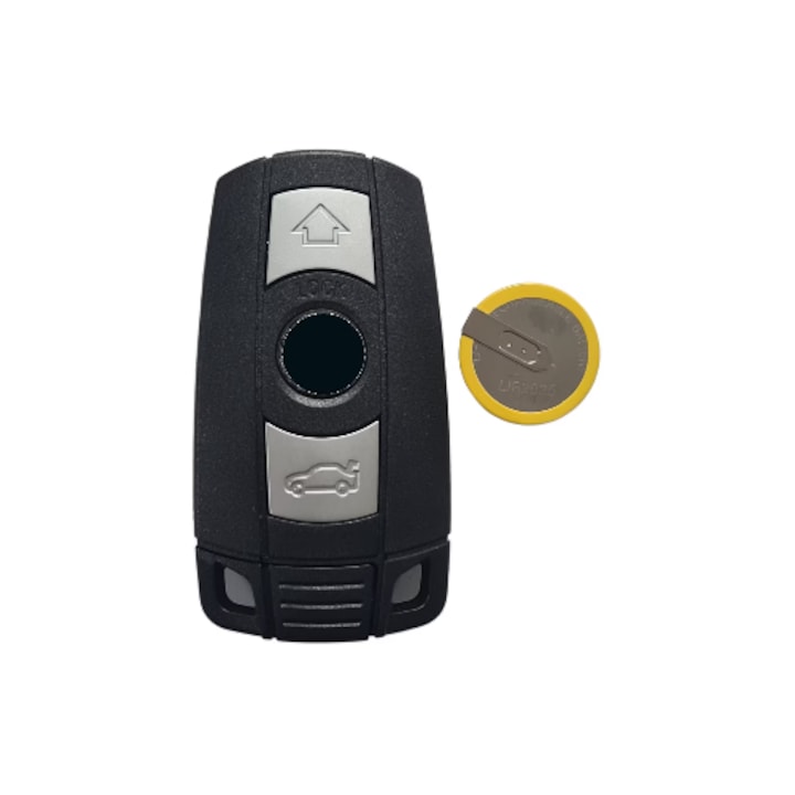 Carcasa cheie auto compatibila cu modele BMW E90  E60  E61  E70  E71  E72  E65  Z4  X5  X6  inclusiv baterie de schimb LIR2025  fara logo