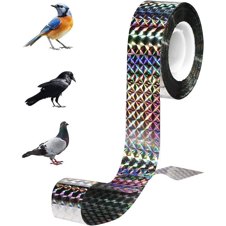 Banda repelenta pentru pasari  Omelivon  80m x 2.4cm  reflectorizanta  argintiu