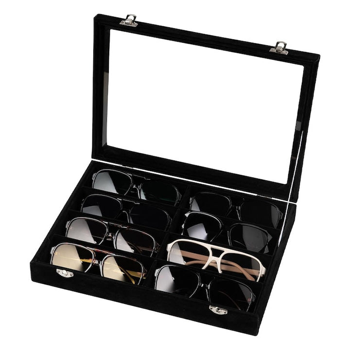 Organizator ochelari  Omelivon  8 sloturi  capac transparent  13.3x9.6x2.2 inch  negru