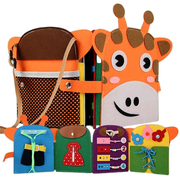 Carte interactiva Montessori din pasla pentru copii  ZOUN  Carte din pasla pentru invatare  tematica girafe  jucarie educativa senzoriala pentru copii  sigura si netoxica  multicolora