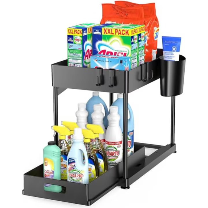 Organizator sub chiuveta OVERTANG  capacitate mare  cu sertar glisant  negru  30x22x40cm