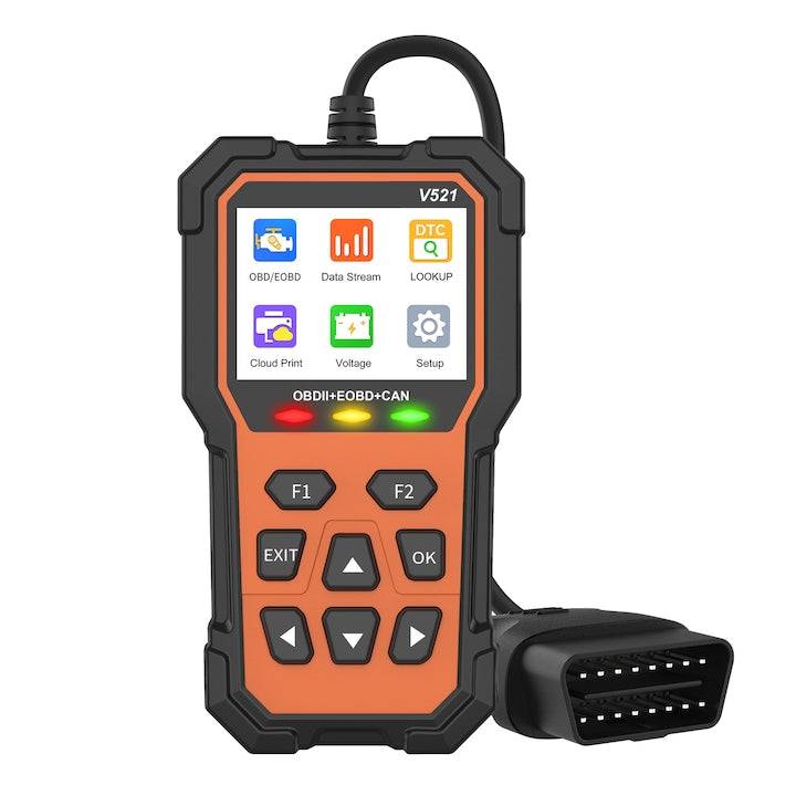 OBD2 Car Diagnostic Tester CHIGOODS V521 model, read and clear engine error codes, multi-language support, reset maintenance lights, general diagnostics, black/orange