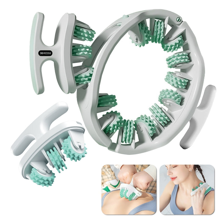 Aparat de Masaj Anticelulitic  Aparat Pentru Masajul Grasimilor Pentru Picioare si Corp in Forma de Inel  Dispozitiv Multifunctional Antrenament Pentru Intarirea si Tonifierea Muschilor  Cu Roti Dintate din Silicon  Potrivit Pentru Yoga si Fitness  verde