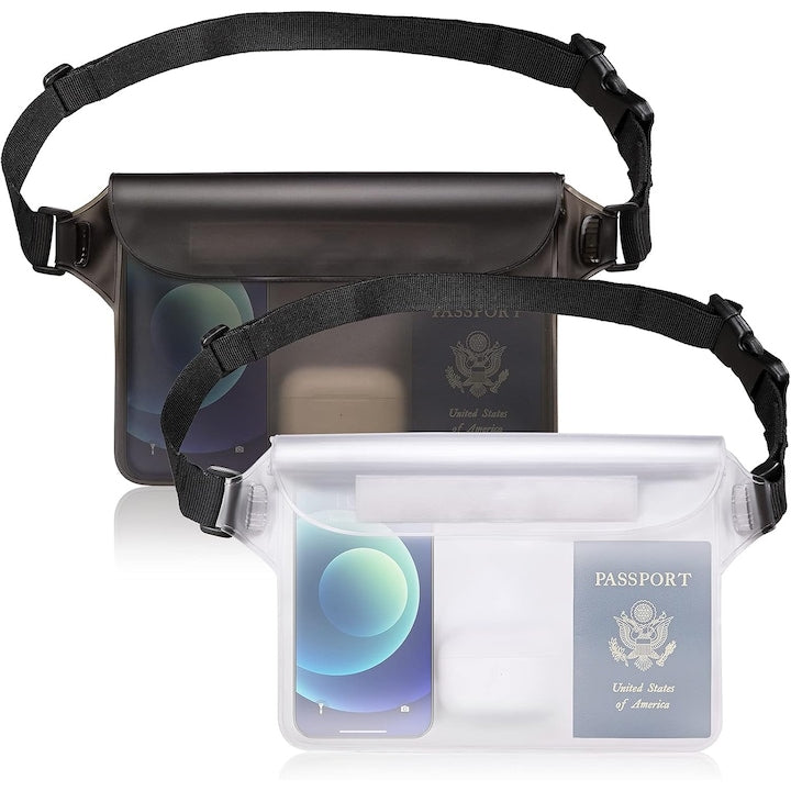 Nybgyy - Set of 2 Beach Pouches, Adjustable Strap, IP68, Grey/Transparent, 21.5x15.7cm