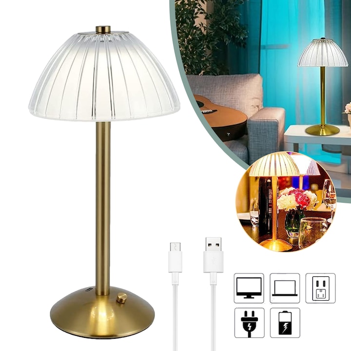 Mushroom-Shaped Cordless LED Table Lamp with 3 Adjustable Light Colors, Dimmable Brightness, Rechargeable Portable Desk Lamp for Bedside Table, Living Room, Bedroom, Bars, Cafes