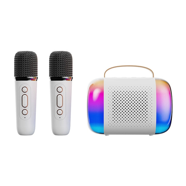 Set karaoke portabil  1 difuzor  2 microfoane  Bluetooth 5.3  10 ore de autonomie a bateriei