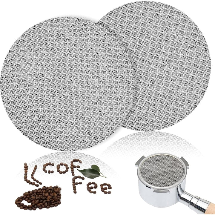 Set 2 Filtru de cafea din otel inoxidabil  Protejeaza Espressorul si Crestere Presiunea asupra cafelei pentru a crea o aroma intensa  Calitate Profesionala Otel Inoxidabil 58x1.7mm  Argintiu